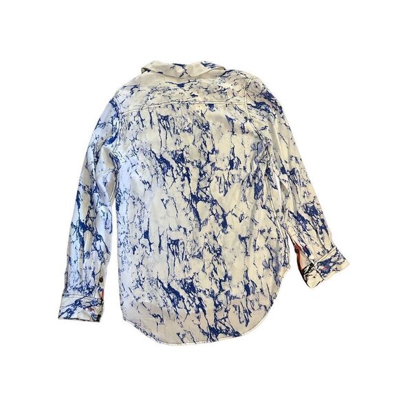 Lemlem Hana Blue white marbled pattern 100% Silk blouse sz small - Picture 2 of 9